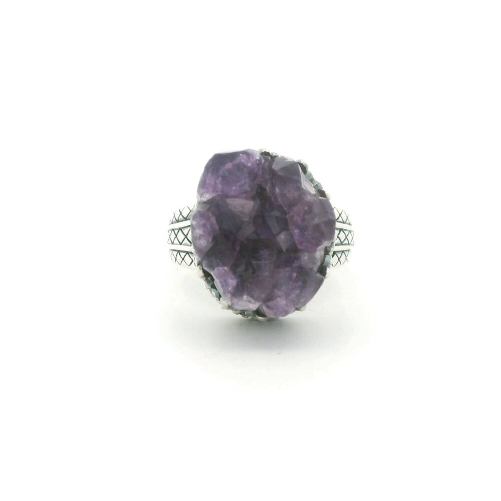 BBJ Sterling Silver Freeform Amethyst Crystal Ring - Size 10